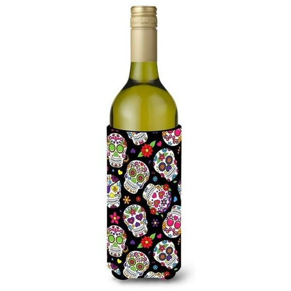 Day of the Dead Black Wine Bottle Beverge Insulator Hugger