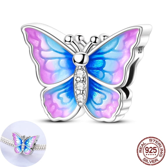 MULA 925 Sterling Silver Purple Butterfly Charm, Sparkling AAA CZ DIY Fit European Bracelet Women's Jewelry Gift for Her