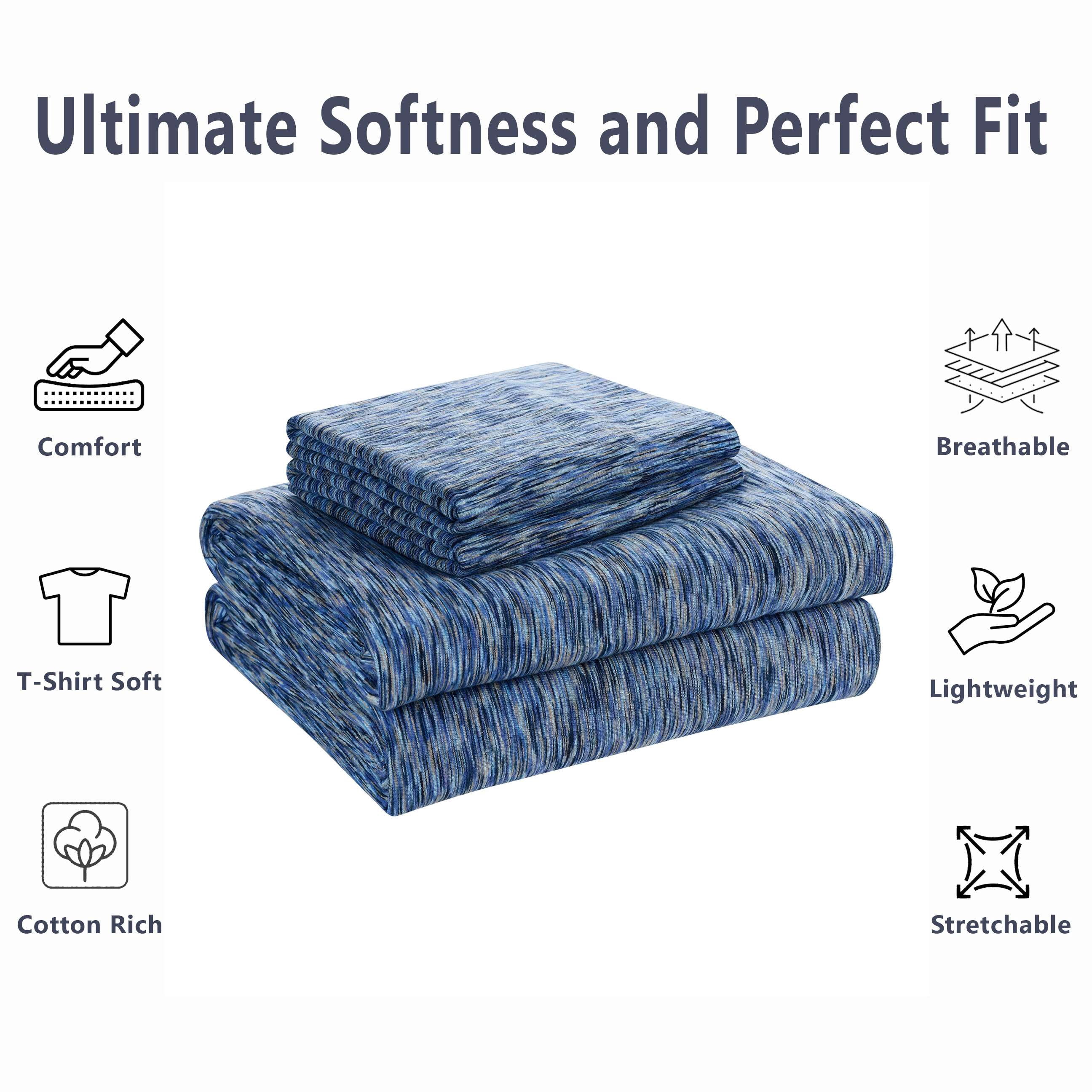 Mainstays 100% Cotton Extra Soft Jersey Bed Sheet Set, King, Blue Crackle, 4 Pieces