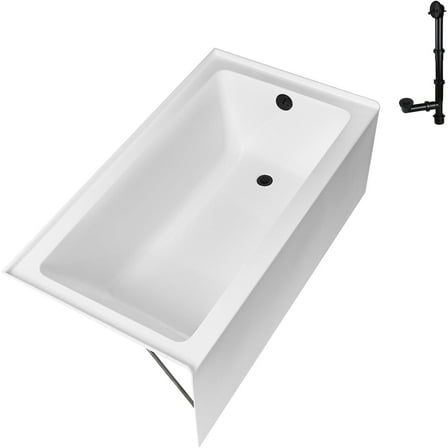 Streamline GA-304-10-BL 60 in. x 30 in. Acrylic Right-Hand Drain Alcove Bathtub in Glossy White With External Drain in Matte Black