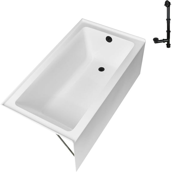 Streamline GA-304-10-BL 60 in. x 30 in. Acrylic Right-Hand Drain Alcove Bathtub in Glossy White With External Drain in Matte Black