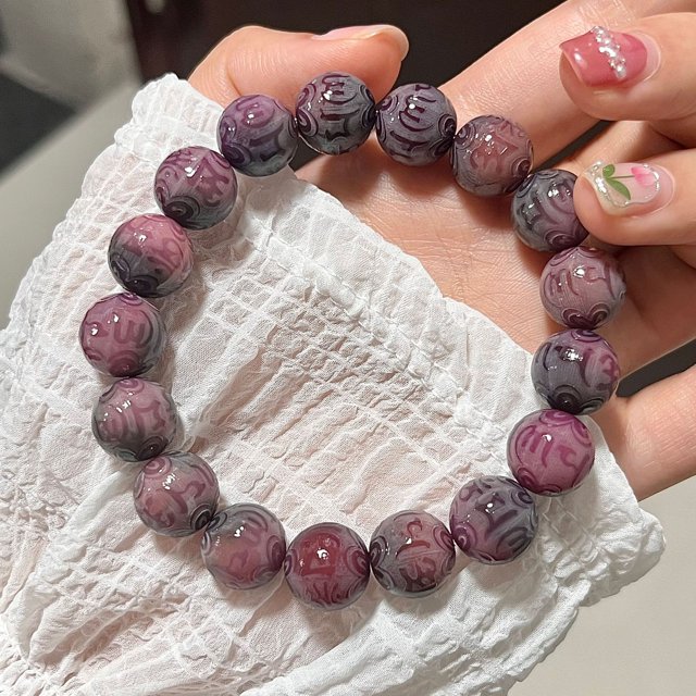 Pulsera de juguete de mano para estudiante con lema de seis palabras talladas, raíz de Bodhi, temperamento flexible para mujer, artesanía de semillas Bodhi, pulsera de cuentas de oración