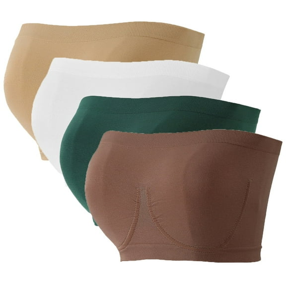 Baywell Women's Bandeau Bra Strapless Bralette Seamless Bandeau Non-Padded Stretch Top Bra, Pack of 4, 40/90CD,42/95AB