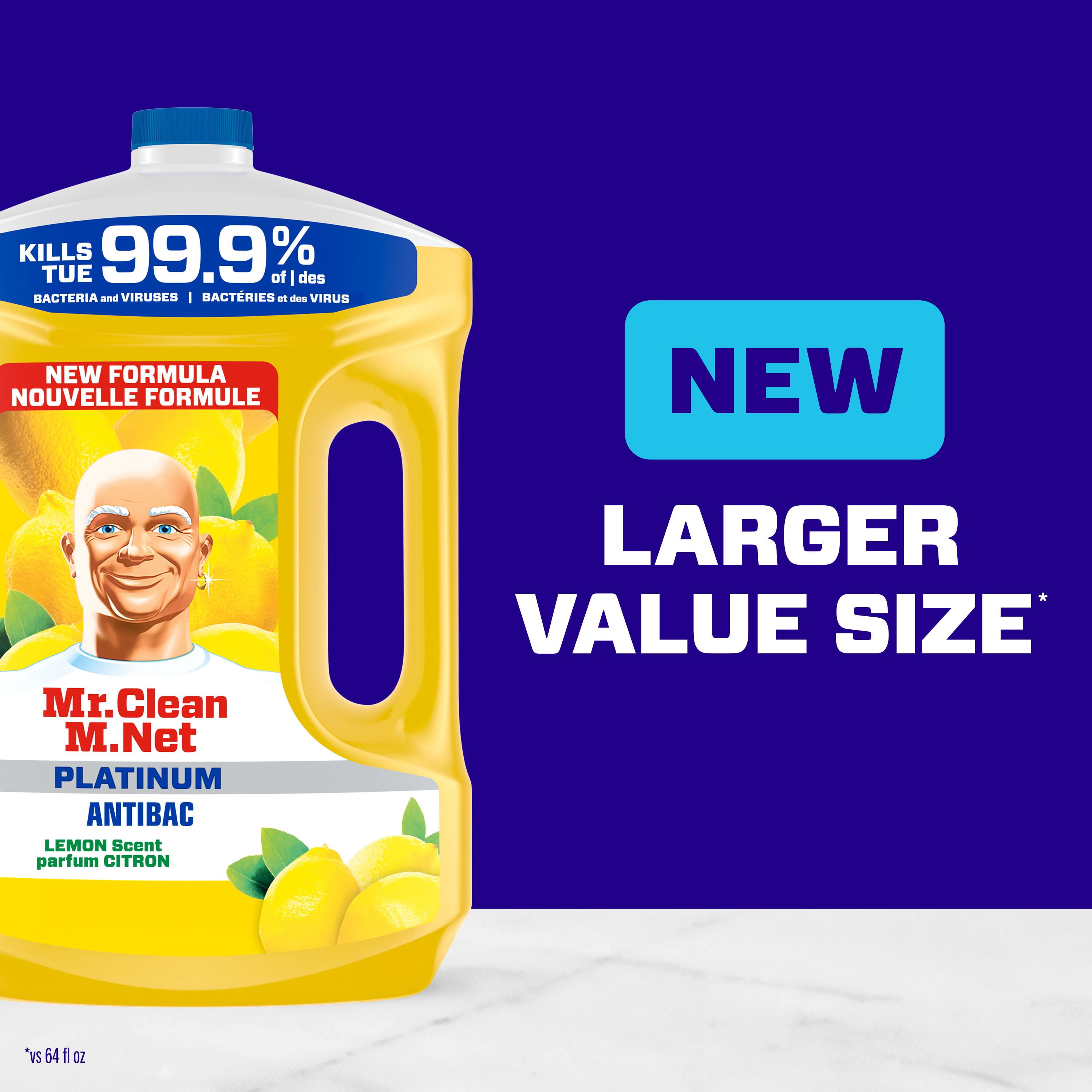Nettoyant tout usage antibactérien M. Net, nettoyant pour planchers, savon pour vadrouille, nettoyant liquide, Citron, 2,93 L (FRENCH) GOI F&B - Item Short Description