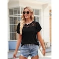 thumbnail image 4 of Women'S Short Sleeve Shirts Dressy Lace Summer Tops 2025 Spring Trendy Casual T-Shirts Cute Blouses Black XXL, 4 of 8