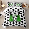 thumbnail image 2 of Erosebridal Personalized Initial M Soccer Print Quilt King for Boys Girls,Teens Green Glitter Print King Coverlet Set, 2 of 7