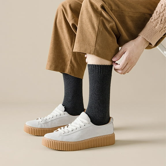 dianhelloya 1 Pair Men Socks Wear-resistant Middle Tube Moisture Absorption Good Elastic Thickened Keep Warm Breathable Winter Warm Sleep Bed Floor Home Socks Men Clothing Dark Coffee