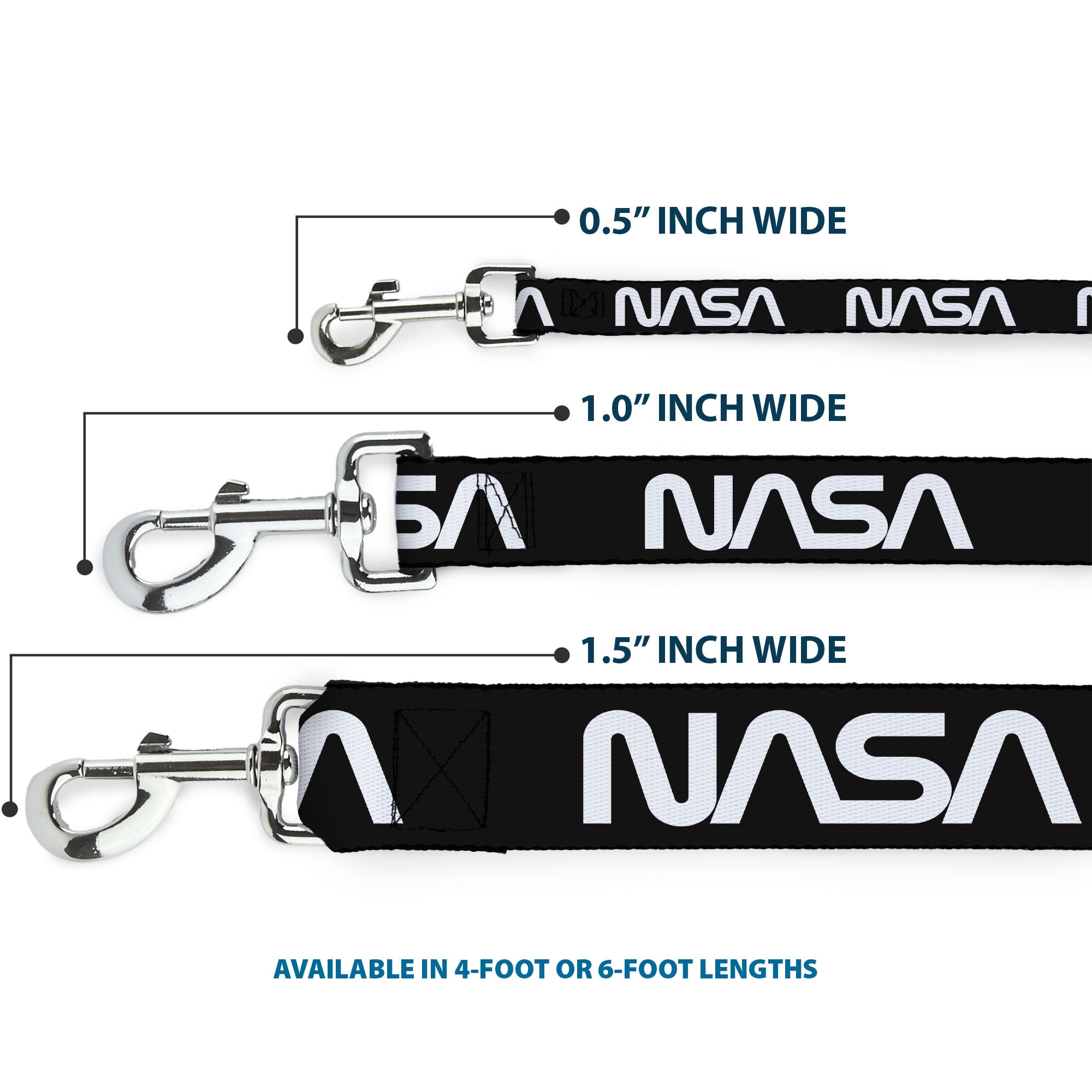 Buckle-Down Pet Leash, Dog Leash, NASA Text Black White, 6 Feet Long 1.0 Inch Wide