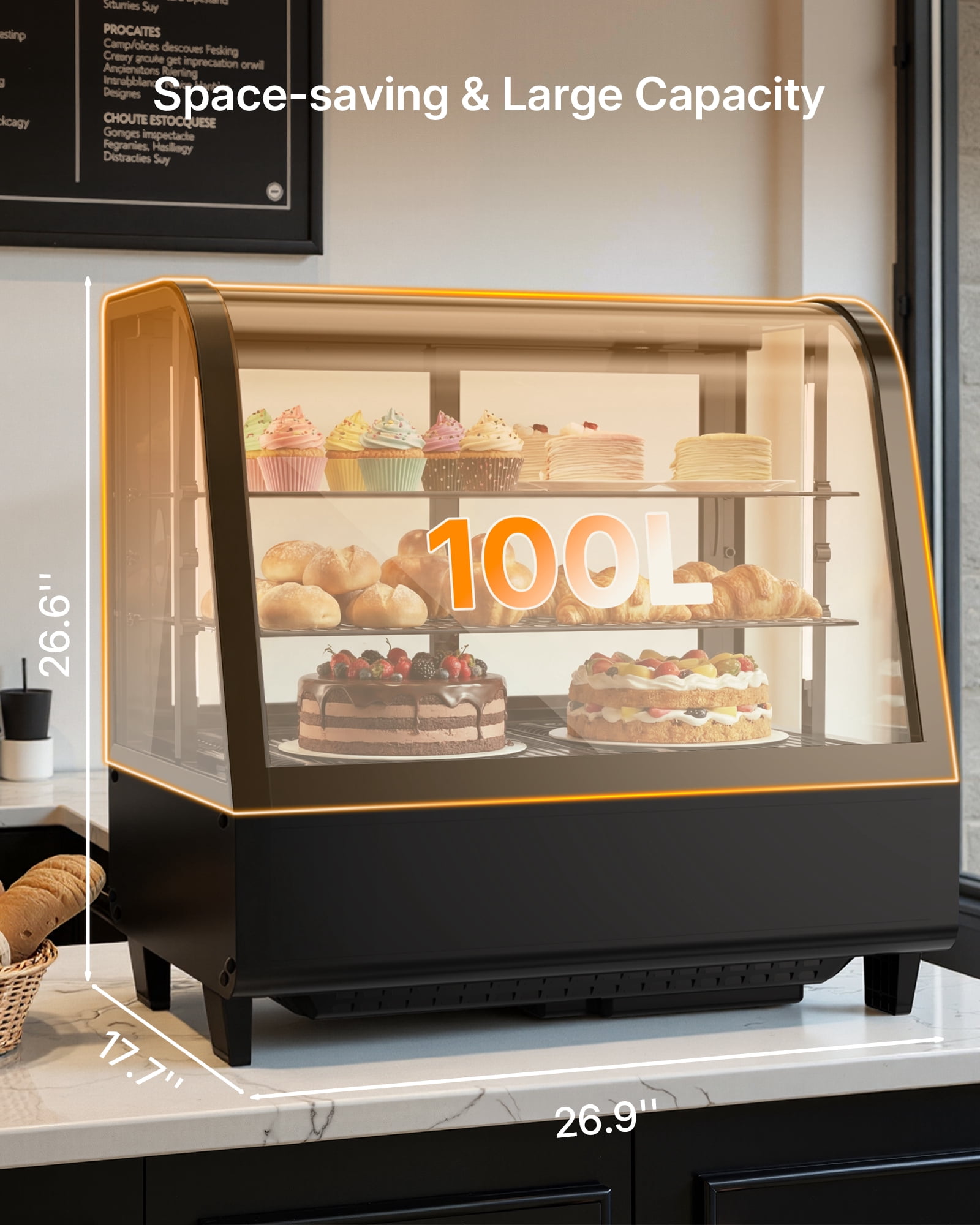 Upstreman Refrigerated Display Case, 3.5 Cu.Ft./100L Commercial Countertop Display Refrigerator Bakery Pastry Display Case, CD35
