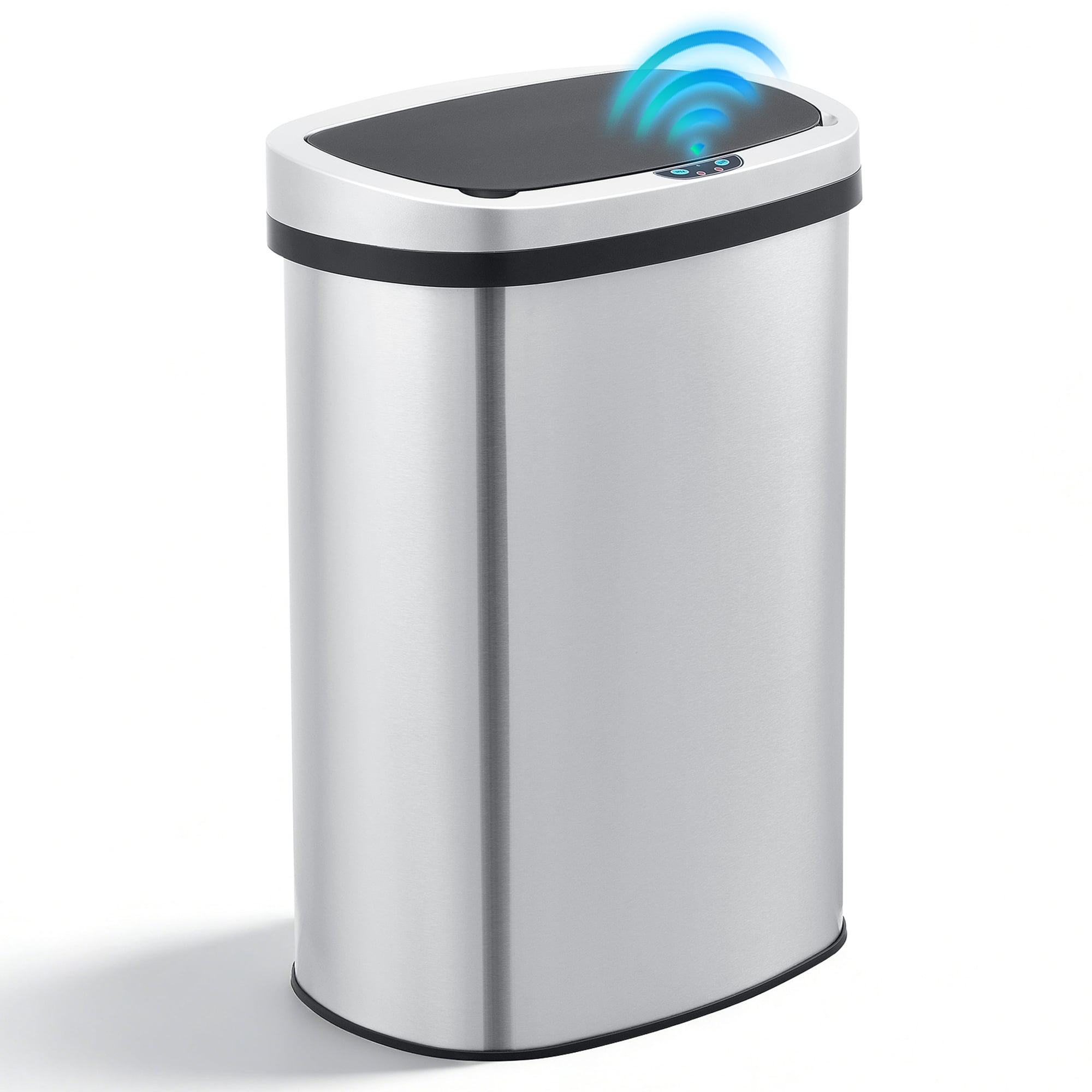 Innovaze 13 Gallon Touchless Motion Sensor Stainless Steel Garbage Can with Durable Plastic Lid , Oval, Silver