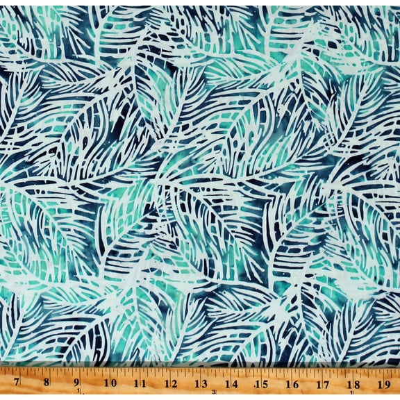 Cotton Batik Flutter Ferns Leaves Leaf Foliage Teal Banyan Batiks Cotton Fabric Print by the Yard (80724-60)