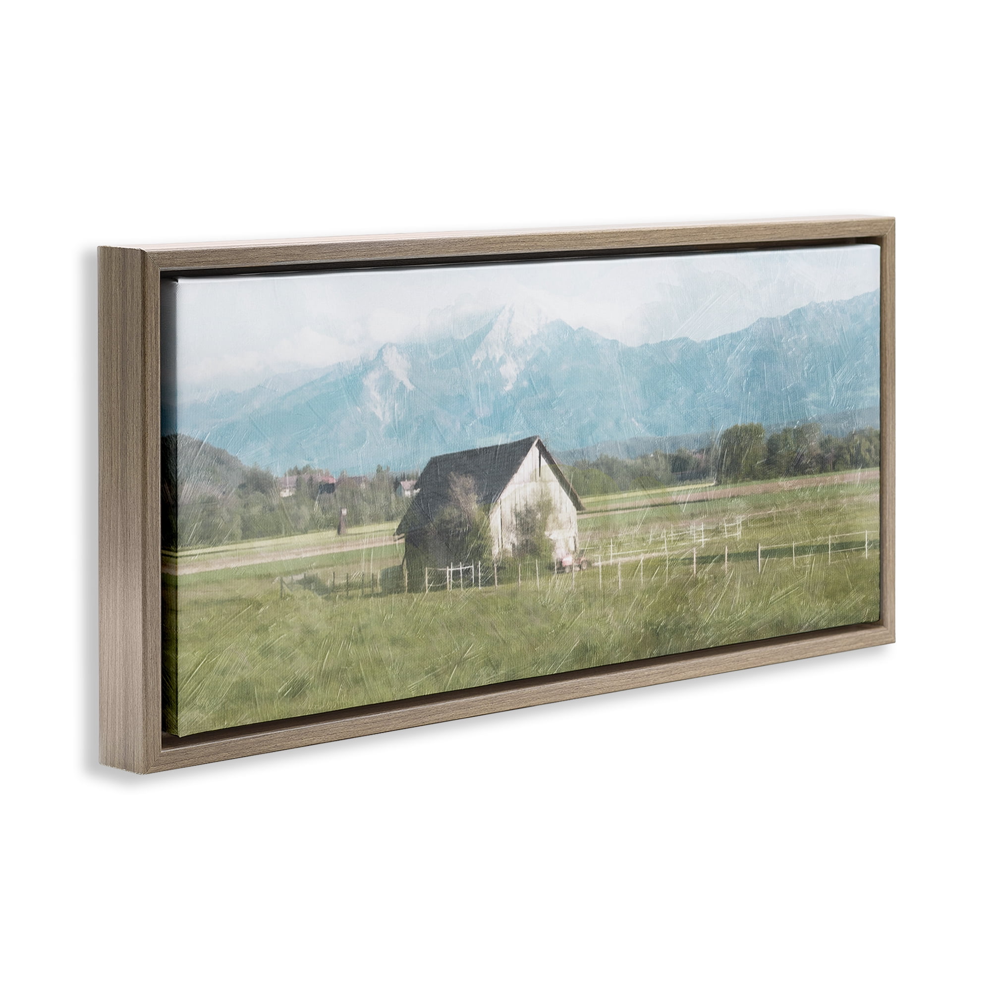 Stupell Industries Rustic Barn & Tractor Landscape & Nature Painting Brown Floater Framed Canvas Art Print Wall Art, 31 x 14