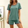 thumbnail image 2 of Pajamas for Women Set Dqueduo Women's Solid Color Crew Neck Short Sleeve Top & Shorts Pajama Set – Contrast Piping Loungewear, 2 of 6