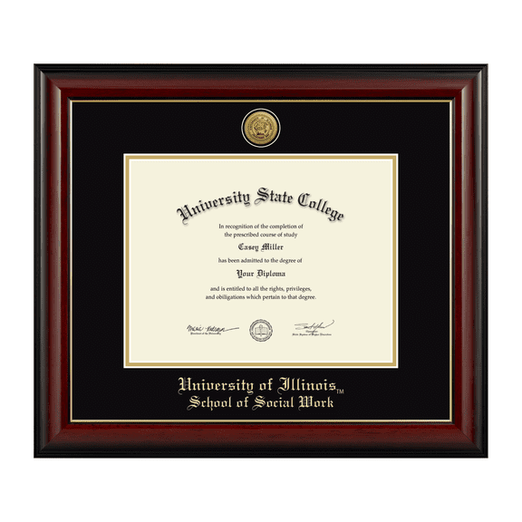 Framerly - UIUC Social Work Diploma Frame with Black and Gold Mat