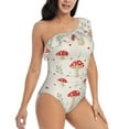thumbnail image 3 of Sikiie Mushroom Print Women One Piece Swimsuits Tummy Control One Shoulder Bathing Suits Ruffle Swimwear, From S to XXL-X-Large, 3 of 6