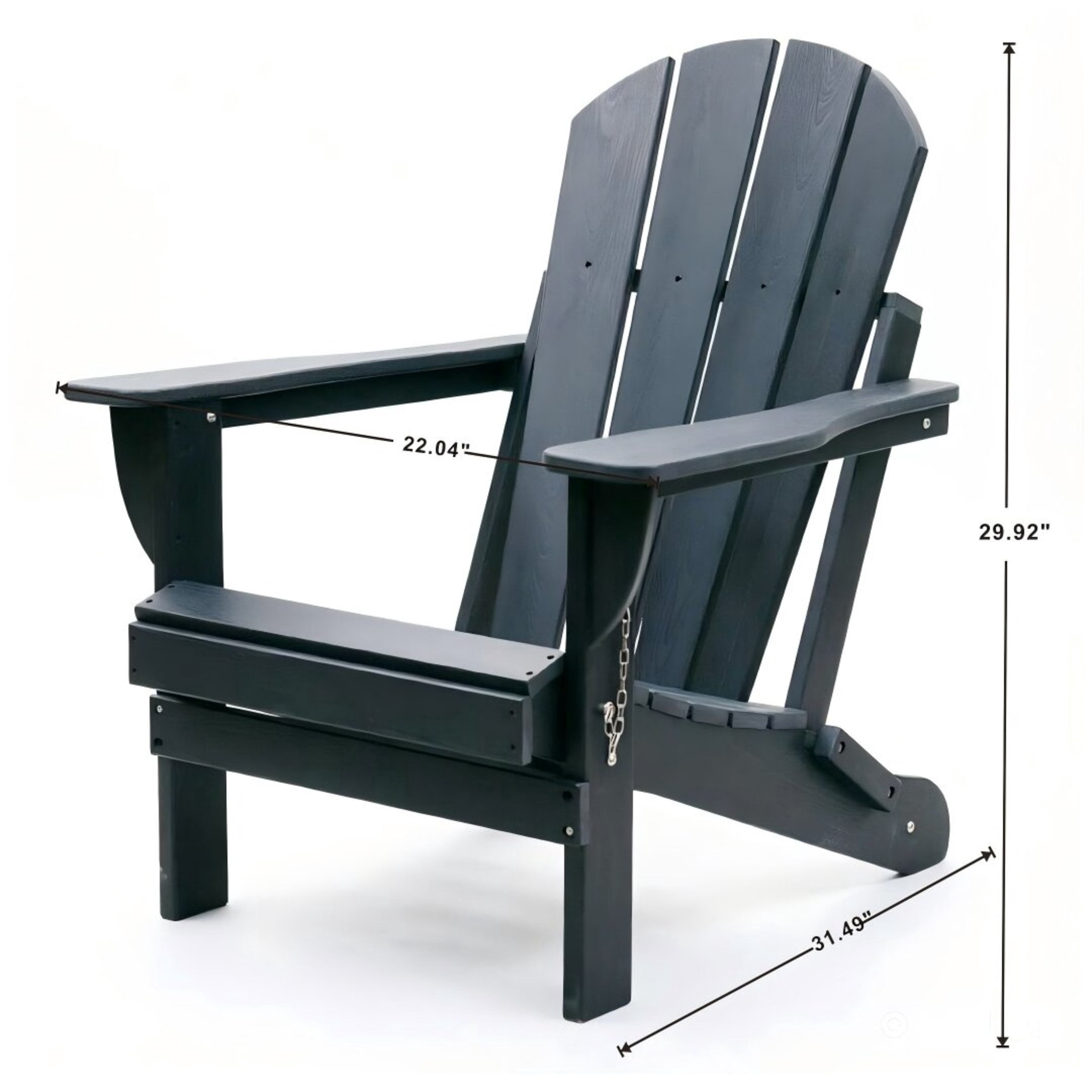 Noble House Folding Outdoor Adirondack Chair with Dual Cup Holders, All-Weather Patio Chair for Backyard, Black