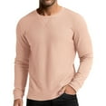 thumbnail image 2 of ASDFVBKG Men Waffle Shirt Crew Neck Long Sleeve Comfy Quilted Shirts Dressy Casual Pullover Loose Fit Tops Solid Color Lounge Clothes Khaki L, 2 of 6