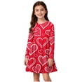 thumbnail image 2 of Girls' Red Heart Print Dress - Long Sleeve Soft Stretch, Cute Valentine's Day Outfit, Sizes 4-14 Years,Size 9-10 T, 2 of 7