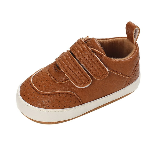 GPOECD Children Toddler Shoes Flat Bottom Lightweight Comfortable Double Hook Loop Solid Color Style Baby Shoes Brown,13