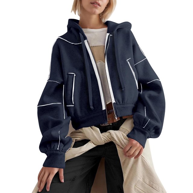 TIMIFIS Chandails à Capuche Zippés pour Femmes, Mode Décontractée, Manches Longues, Chandails Courts, Veste, Cardigan à Capuche à Cordon pour Adolescentes