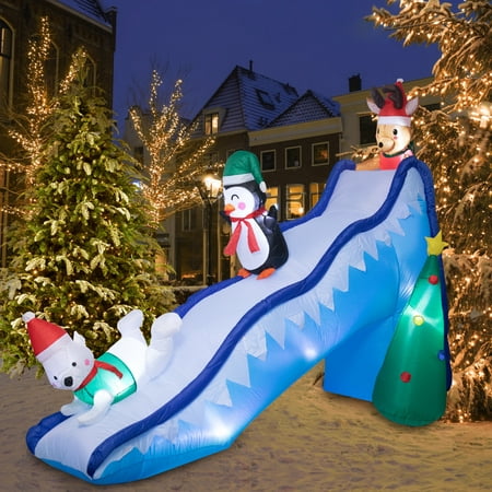wonder garden Christmas Inflatables Slide Outdoor Holiday Decoration with a Bear Penguin Reindeer Blue