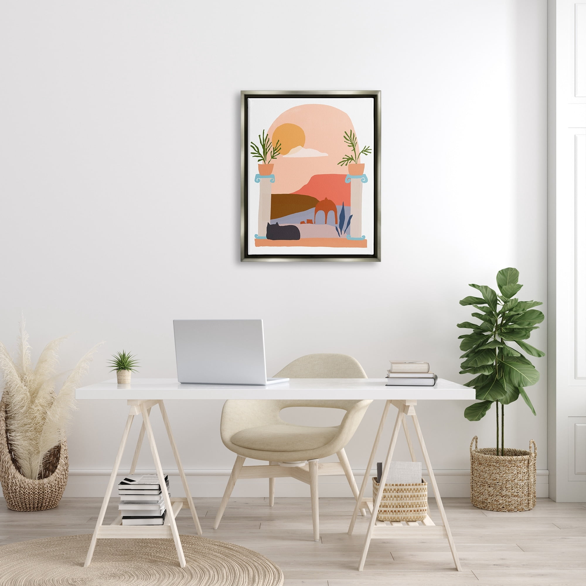 Stupell Industries Black Cat Watching Peaceful Sunny Hills Scenery Graphic Art Luster Gray Floating Framed Canvas Print Wall Art, Design by June Erica Vess