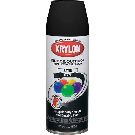 Krylon Spray Paint JNSN54096 Flat Finish - Durable, Fast Drying - 12 oz, Black