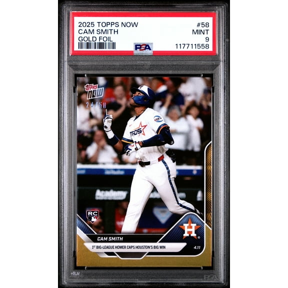 Graded 2025 Topps Now Cam Smith #58 Gold Foil /50 Rookie RC Baseball Card PSA 9 Mint