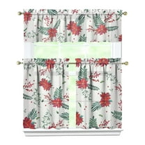 3-Piece Bright Flowers Kitchen Curtain Set - Ruffled Valance and Tier Curtains with Rod Pocket, Fresh Floral Pattern for Farmhouse Kitchen Windows Decor, 54"x18"   27.5"x36"x2