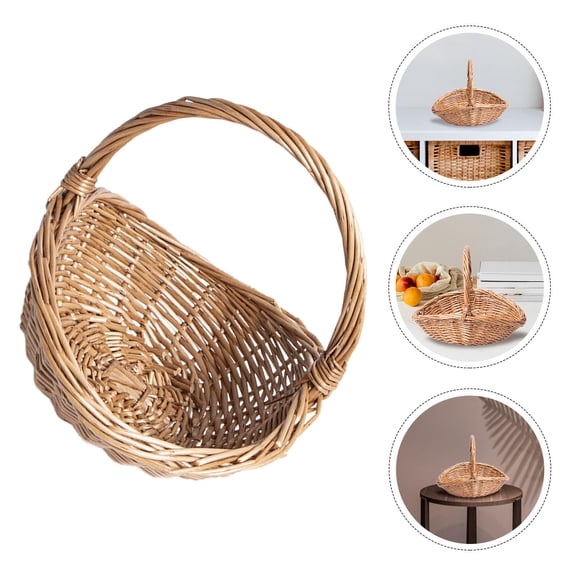 Tineasur Natural Wicker Picnic Basket Container Wear Resistant Portable Storage with Handle