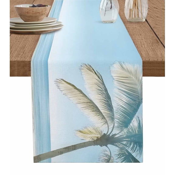 Hokiten Table Runners 36 Inches Long Dress Scarves, Blue Coastal Farmhouse Kitchen/Dining Table Runner, Short Coffee Tablerunners, Summer Palm Trees Vacation Watercolor 13x36 Inch