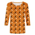 thumbnail image 4 of Ichuanyi liquidación de la moda femenina de tres cuartos de manga retro redonda de cuello redondo halloween tops suelto blusa tres cuartos de manga ICHUANYI WER202308216856, 4 of 5
