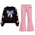 thumbnail image 3 of QTBIUQ Girls Two-Piece Fall Winter Set Bow-Decorated Long-Sleeve Sweatshirt with Rhinestone-Bow Print and Flared Pants Outfit Set, 3 of 8