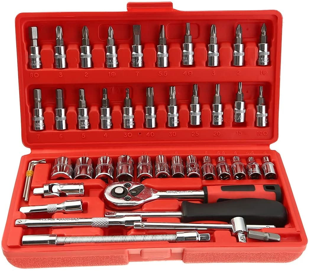 46 In 1 Pcs Tool Kit & Screwdriver Socket Set | Multi Purpose Tool Case, Essential Diy | Repair Tool Set For Home & Office | Chrome Vanadium Steel | Durability & Corrosion-Resistant Tool