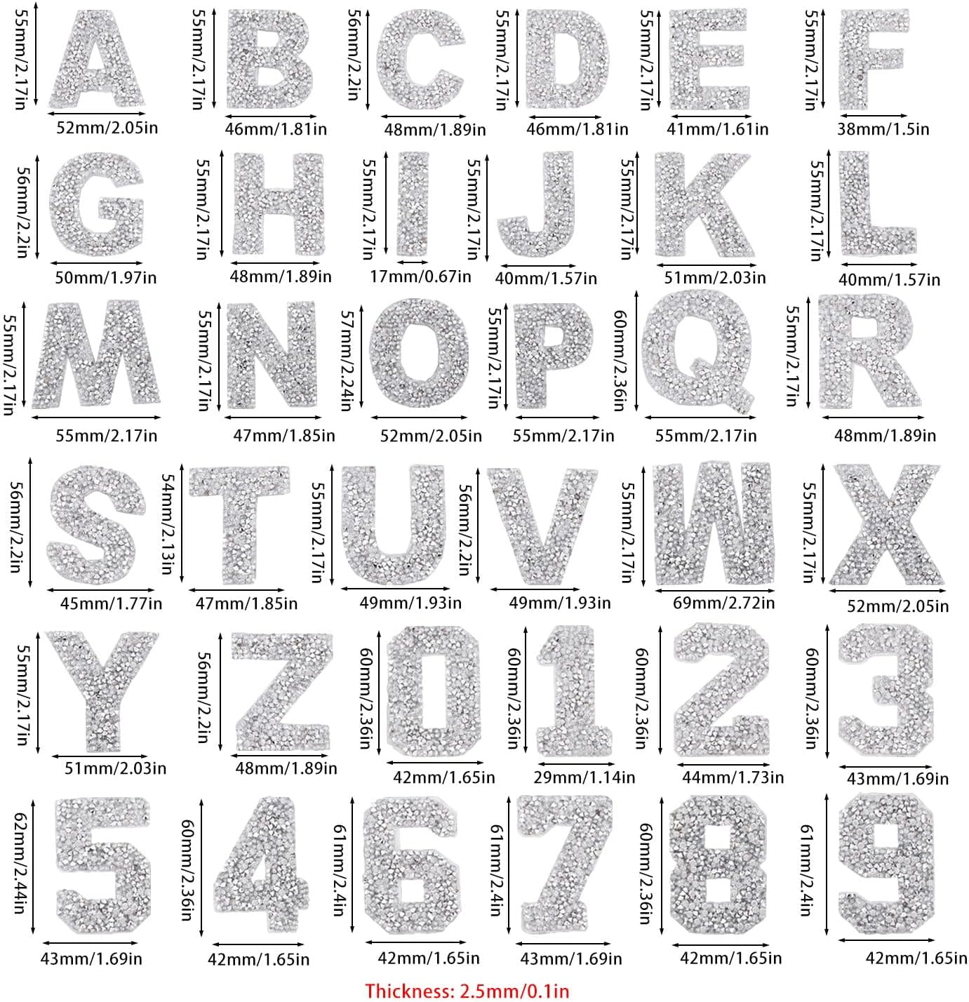 1bag 20 Pcs Number and 56 Pcs Alphabet Rhinestone Letter Sticker for Clothing Iron On Letters Patches for Jeans Jacket Costume Accessories Sewing Craft Decoration Silver