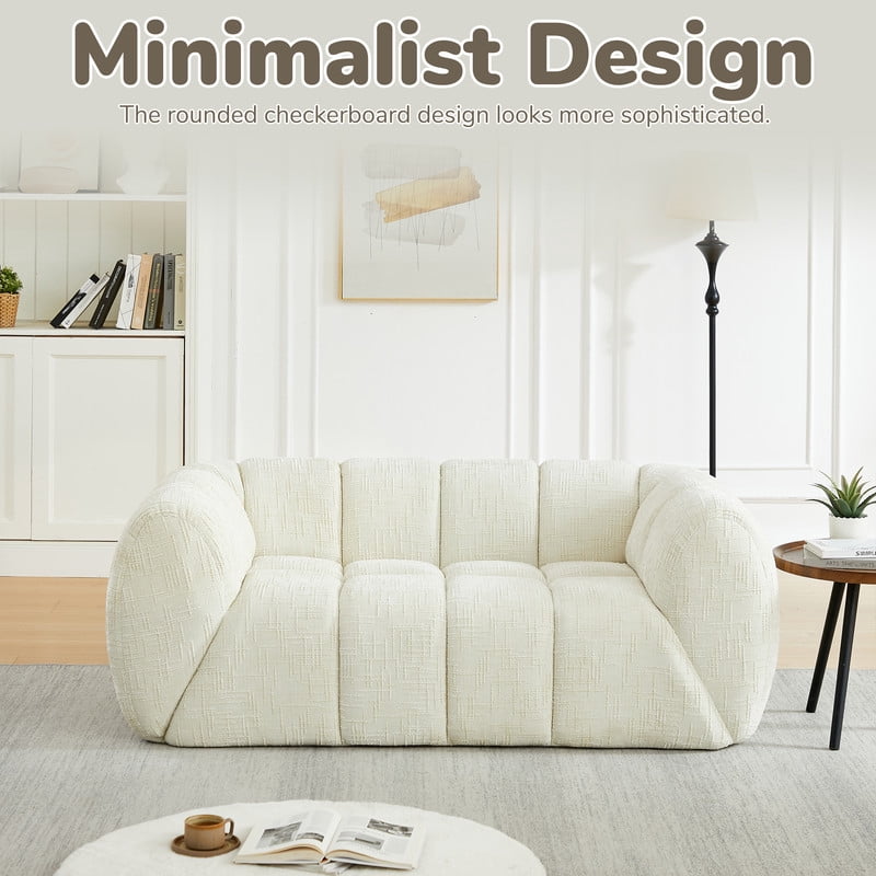 68''W Pure Foam Boneless No Assembly Floor Armrest Sofa, Chenille Modern Loveseat, Deep Seat 2-Seater Upholstered Couch