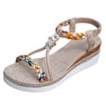 thumbnail image 4 of Rokment Beach Glitter Rhinestones Platform Wedge Dressy Sandals for Women Bridal Boho Breathable Comfortable Linen Sole Espadrilles Chunky High Heel Slingback Summer Shoes White Size 9.5, 4 of 5