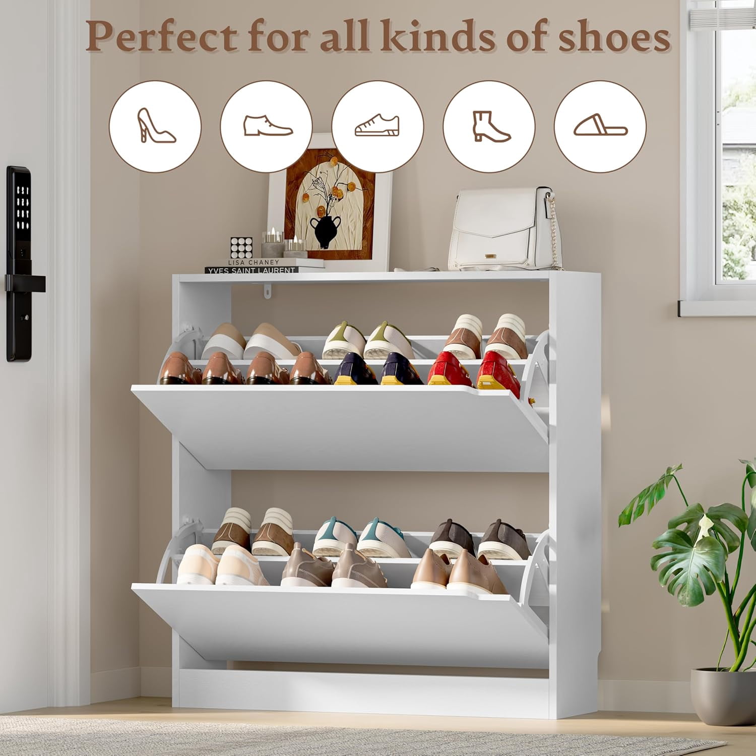 FANRAL Shoe Cabinet with 2 Flip Drawers Narrow Storage Cabinet Organizer for Entryway,White Shoe Rack