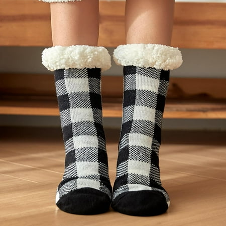 

6 pair Winter Plush Carpet Socks Plush Thickened Plaid Printed Sleep Snow Socks Color Random