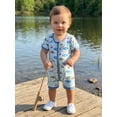 thumbnail image 3 of BemeyourBBs Newborn Baby Boy Summer Clothes 0 3 6 12 18 Months Infant Baby Fishing Outfit Romper Fish Rod Printed Short Sleeve Zip Up One Piece Jumpsuit Shorts, 3 of 9