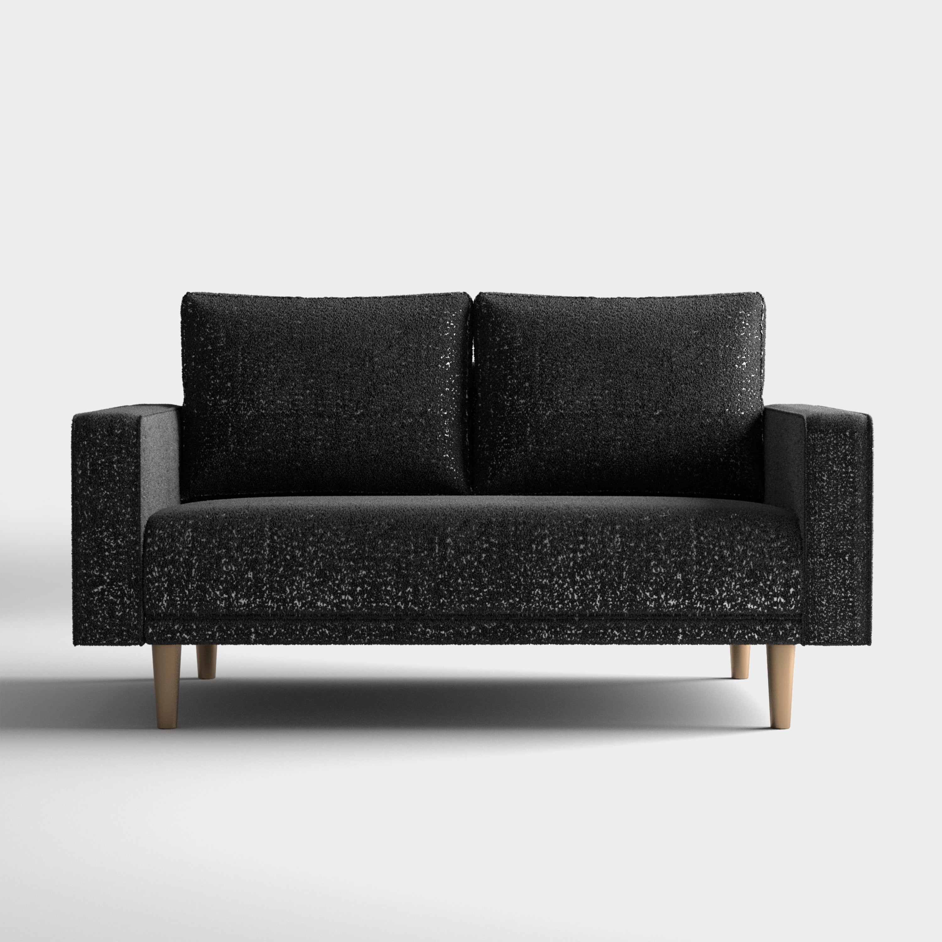 Furniture of America Doux Black MCM Custom Boucle Upholstered Fabric Welt Trim Living Room Loveseat Sofa Couch