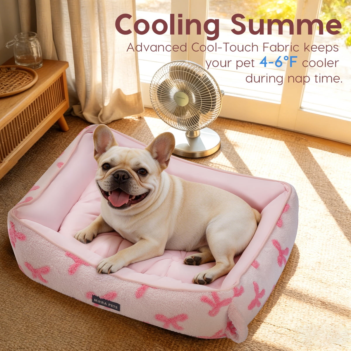 Dog Beds for Medium Sized Dogs Reversible Cool & Warm with Neck Support Sides Washable All-Season , 30"X24",Pink