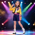 thumbnail image 2 of Guvpev G'irls Popular Singer Halloween Costume - Pop Idol Group Fantasy Stage Cosplay Outfits with Jacket, Shorts & Purple Hair Extension for Birthday Party & Halloween Cosplay Dress Up, 2 of 7