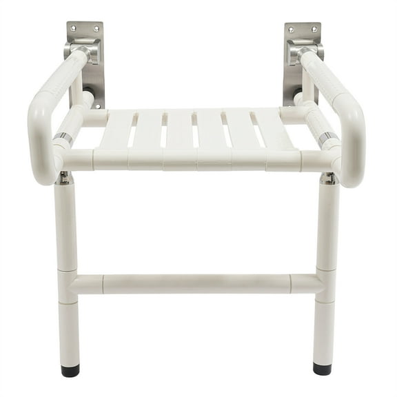 Miumaeov 440.92 lbs Foldable Shower Chair Seat Wall Mounted Bathroom Shower Bench Stool with Armrests White