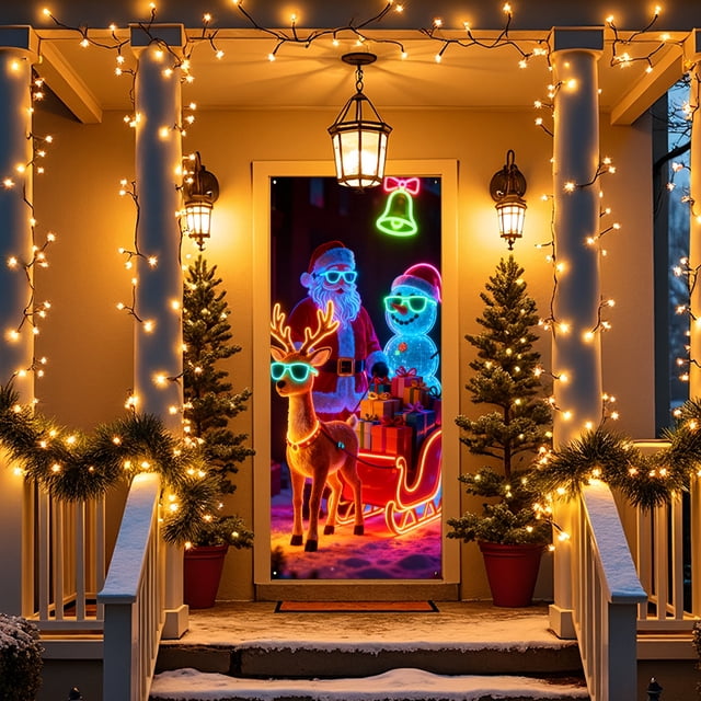 Navidad Puerta Adornos, Tapa Puerta Colgar, Decoración Fiesta, Terciopelo Doble Uso, Fácil Montaje, Para Salón, Christmas Door Cover Decoration Door Hanging Party Decoration Door Cover Tapestry,