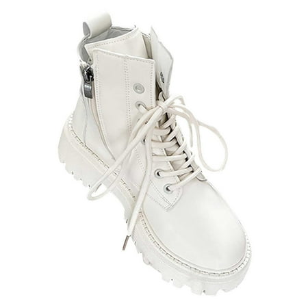 

KBKYBUYZ Autumn And Winter Women s Boots Side Zipper Lace Up British Style Increased Thick-soled Short Boots
