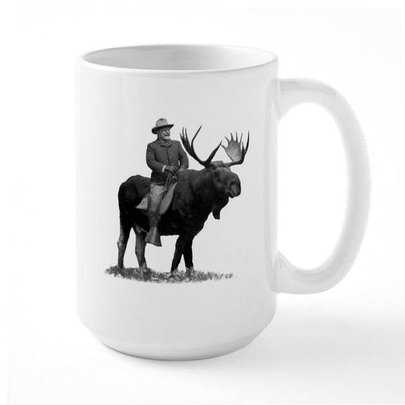 CafePress - Teddy Roosevelt Riding A Bull Moose Mugs - 15 oz Ceramic Large White Novelty Mug