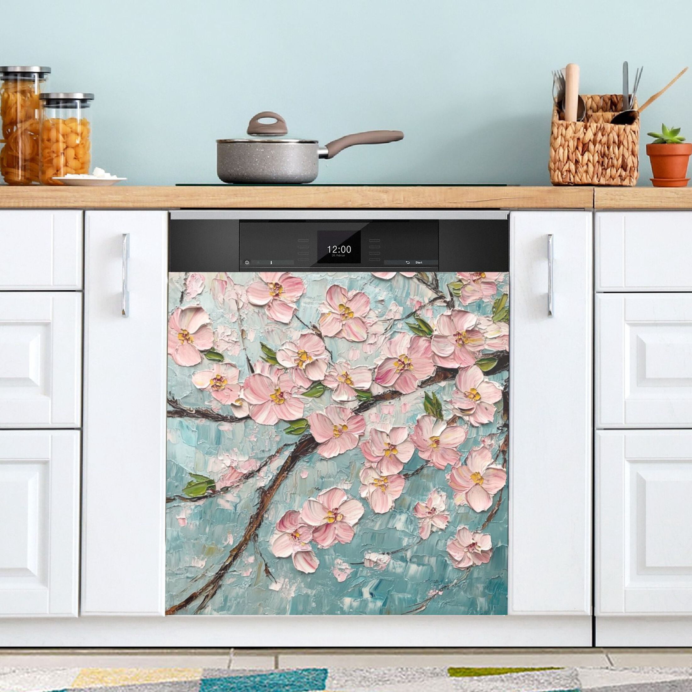 Dishwasher Magnetic Sticker 23x26 Inch Refrigerator Magnetic Sticker Washing Machine Magnetic Sticker Kitchen Panel Magnetic Sticker Home Decor Colorful Cherry Blossom
