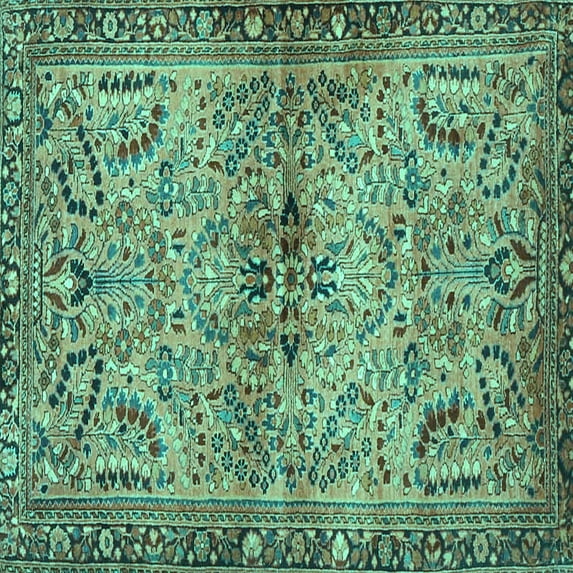 Ahgly Company Machine Washable Indoor Square Persian Turquoise Blue Traditional Area Rugs, 7' Square