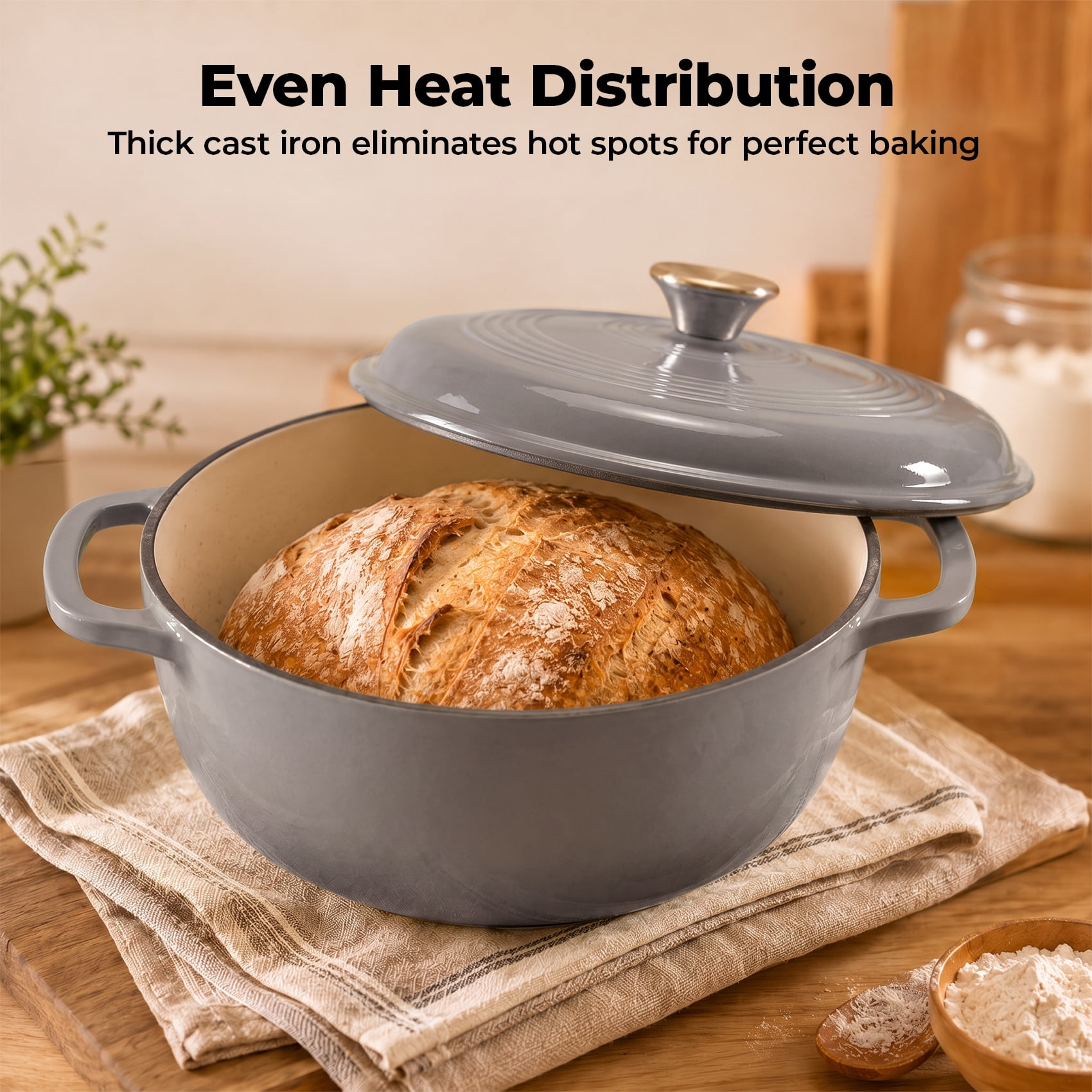 Alvantor Enameled Cast Iron Dutch Oven Pot with Lid-6Quart Non Stick Casserole Pot-Heavy Duty & Oven Safe up to 500° F for Bread Baking, Braising, Stews, Roasting